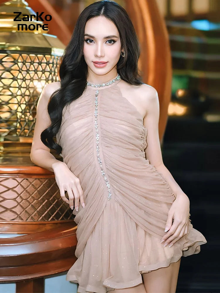 Sexy ärmelloses Minikleid mit Strasssteinen für Damen