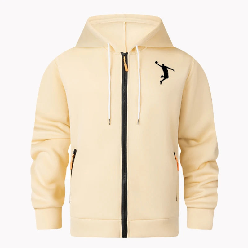 Cardigan confortable à capuche avec fermeture éclair et imprimé couleur unie pour homme