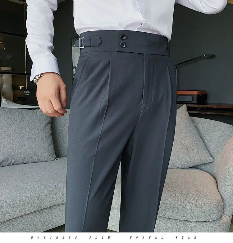 Pantalon de costume élégant et slim pour homme, de haute qualité