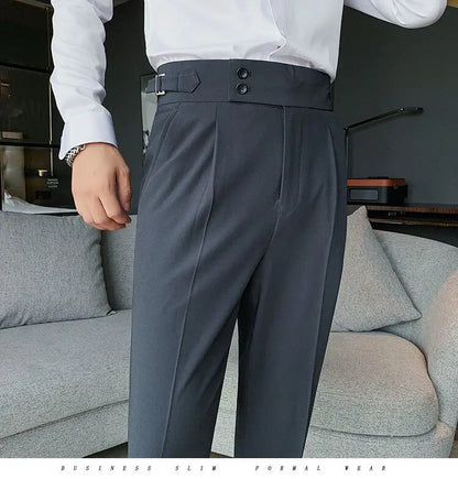 Pantalon de costume élégant et slim pour homme, de haute qualité