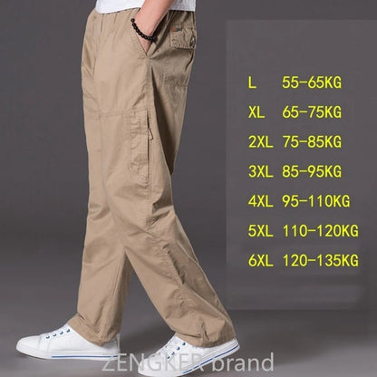 spring summer casual pants male big size 6XL Multi Pocket Jeans oversize Pants overalls elastic waist pants plus size men
