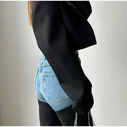 Mode Y2k Patchwork Jeans für Frauen Reißverschlüsse Knopftasche Highwaist Straight Denim Hosen 2025 Frühling Sommer Street Hose