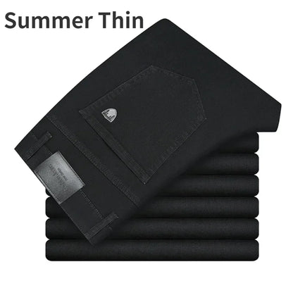 2024 Brand Thin or Thick Material Men's Elastic Cotton Jeans Fashion Gray Comfortable Denim Business Casual High Waist Pants