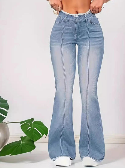 Jeans longs pour femmes, pantalon évasé en denim