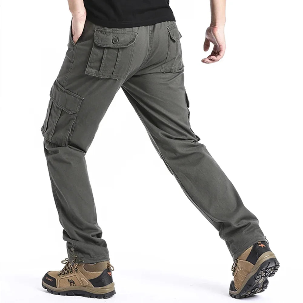 Pantalon cargo 100 % coton pour homme, couleur unie
