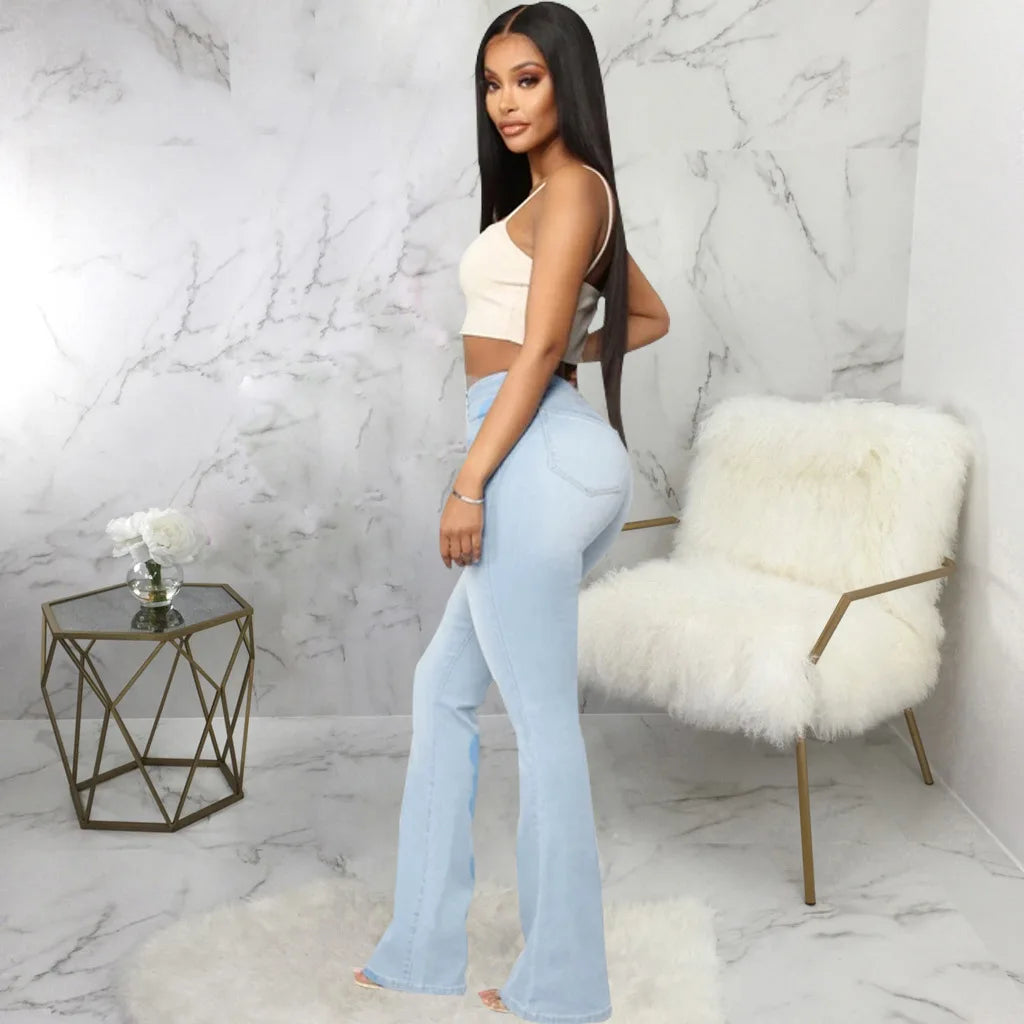 Jeans pantalon pour femmes, évasés et longs