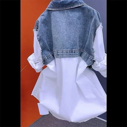 Veste en jean à épissure pour femme