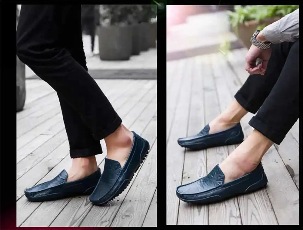 Chaussures de tennis jaunes sans lacets en cuir véritable pour hommes