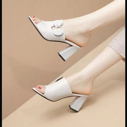 2024 Summer Fashion Open Toe Sandals Women's Square High Heel Slippers Sexy Peep Toe Female Elegant Ladies Shoes Sandalias Mujer