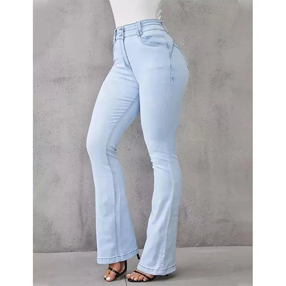 Pantalon évasé en denim pour femme, capri, taille haute