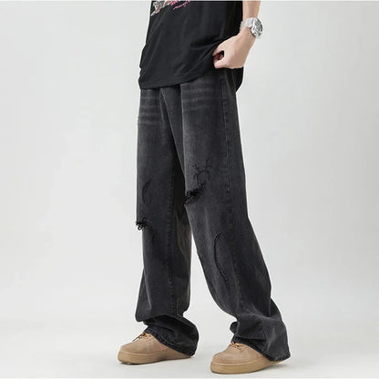 TFETTERS 2025 Summer New Ripped Jeans Men Vintage Mid Rise Straight Leg Designer Jeans Fashion Hip Hop Streetwear Men Clothing