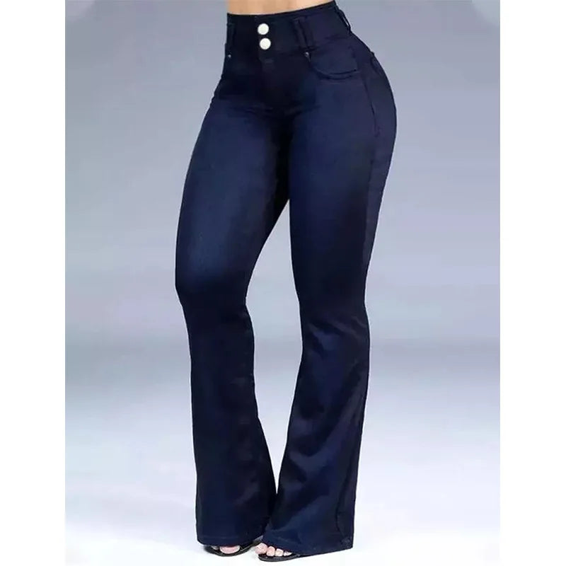 Pantalon évasé en denim pour femme, capri, taille haute