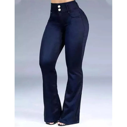 Pantalon évasé en denim pour femme, capri, taille haute