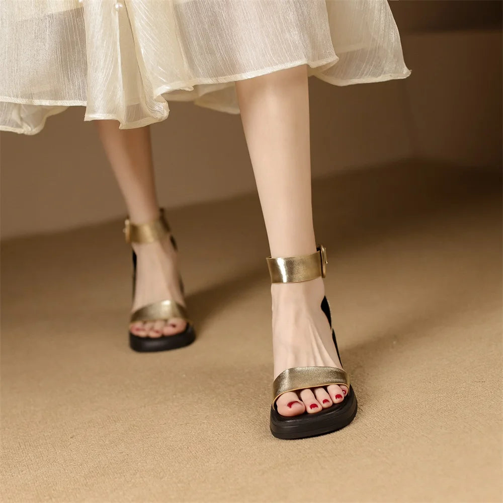 Sandales en cuir de vache véritable pour femmes