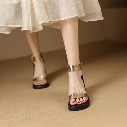 Sandales en cuir de vache véritable pour femmes