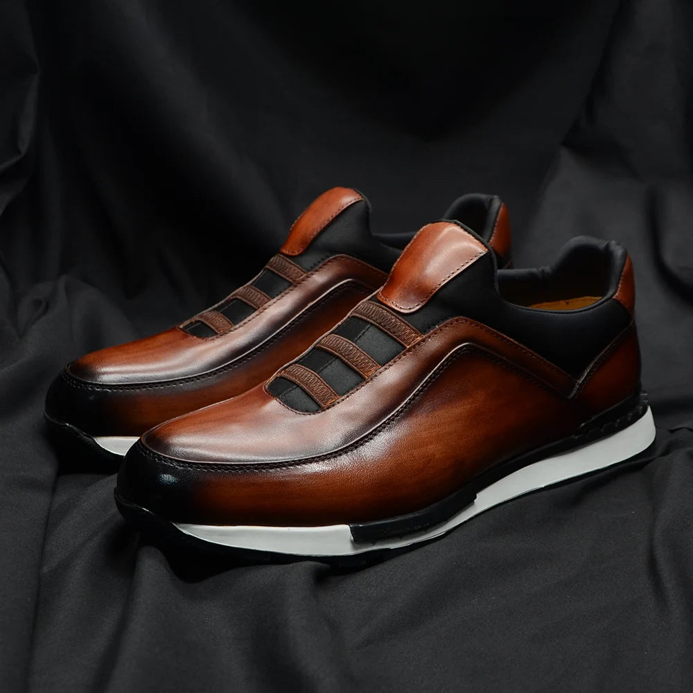 Baskets classiques décontractées en cuir de vache véritable pour homme