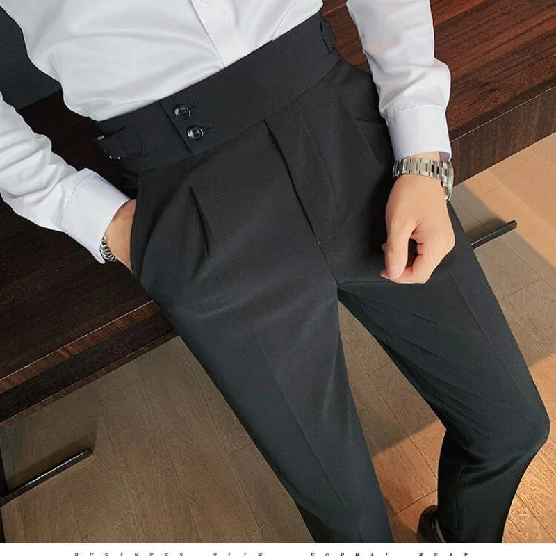 Pantalon de costume élégant et slim pour homme, de haute qualité