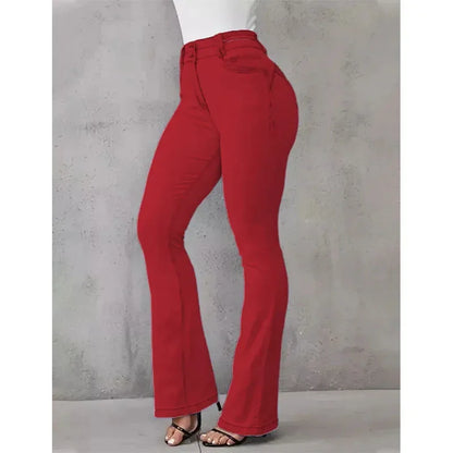 Pantalon évasé en denim pour femme, capri, taille haute