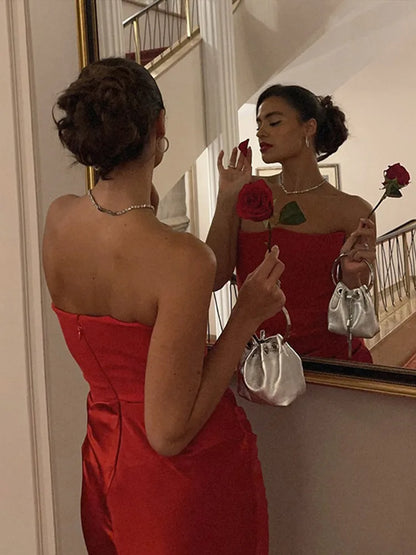 Robe bustier rose en arête de poisson, sexy, slim