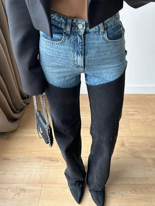 Mode Y2k Patchwork Jeans für Frauen Reißverschlüsse Knopftasche Highwaist Straight Denim Hosen 2025 Frühling Sommer Street Hose