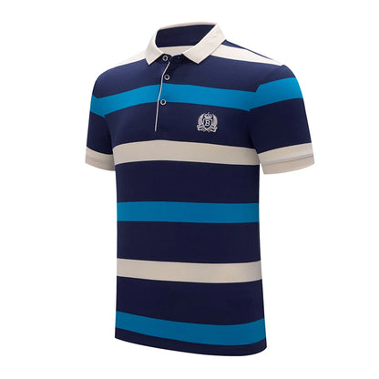 Polo d'été classique à rayures pour homme, en coton, à manches courtes, brodé, décontracté