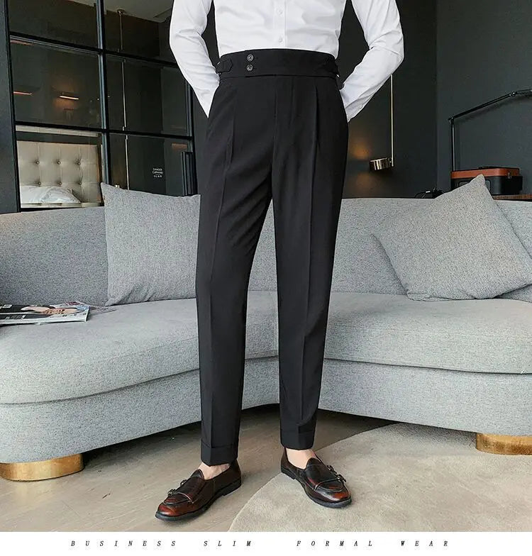 Pantalon de costume élégant et slim pour homme, de haute qualité