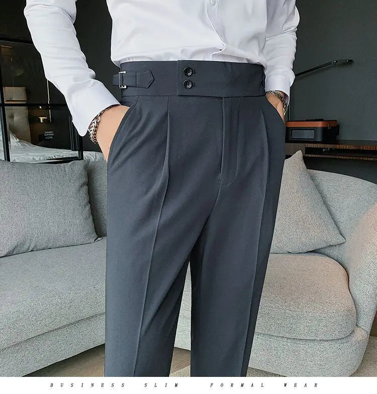 Pantalon de costume élégant et slim pour homme, de haute qualité