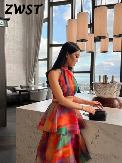 Robe dos nu sexy imprimée pour femmes élégante