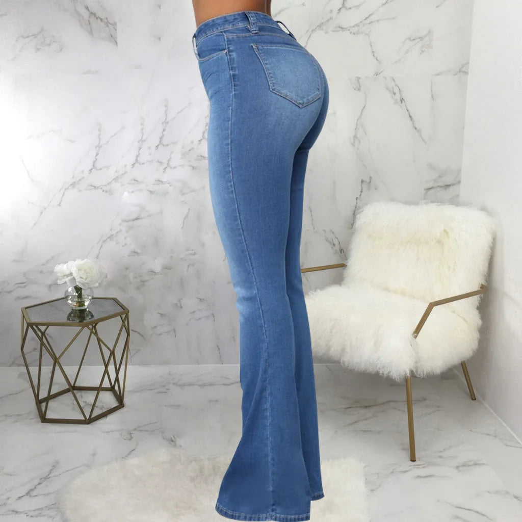 Jeans pantalon pour femmes, évasés et longs