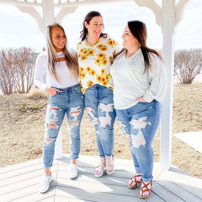 Jeans Femme Pantalon Long Denim Trou Crayon