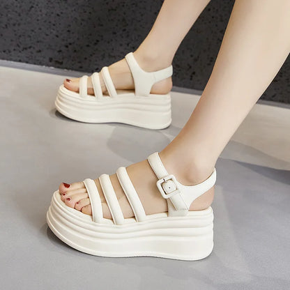 High Quality Women Retro Platform Sandals Summer Open Toe Slippers Sandalias Mujer Ladies Lightweight Open Toe Beach Shoes 7.5CM