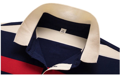 Polo d'été classique à rayures pour homme, en coton, à manches courtes, brodé, décontracté