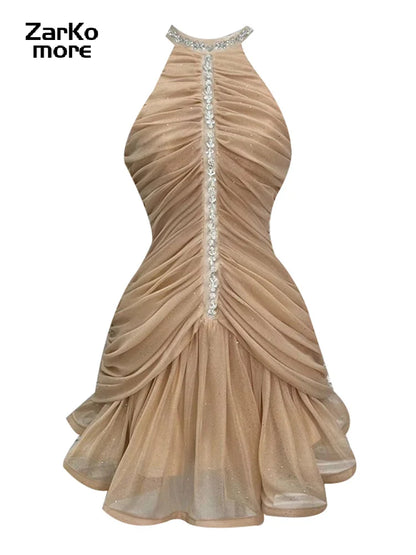 Sexy ärmelloses Minikleid mit Strasssteinen für Damen