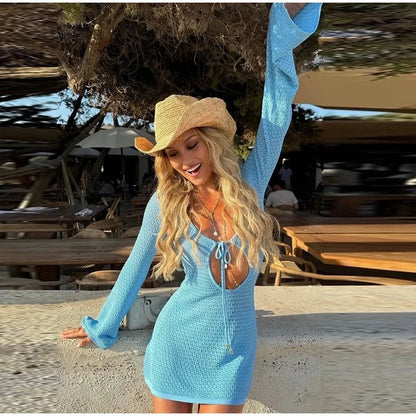 Robe de plage courte ajourée pour femme