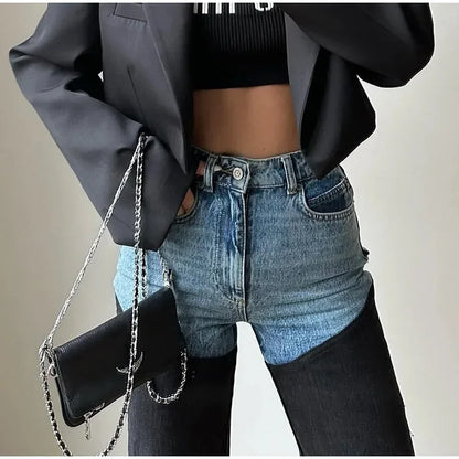 Mode Y2k Patchwork Jeans für Frauen Reißverschlüsse Knopftasche Highwaist Straight Denim Hosen 2025 Frühling Sommer Street Hose