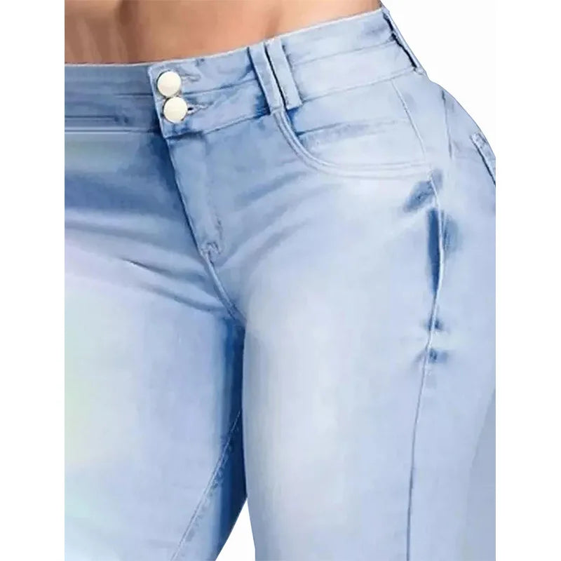 Pantalon évasé en denim pour femme, capri, taille haute