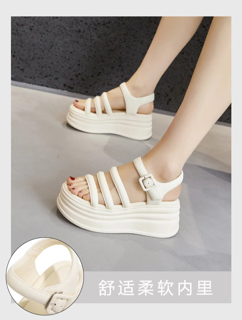 High Quality Women Retro Platform Sandals Summer Open Toe Slippers Sandalias Mujer Ladies Lightweight Open Toe Beach Shoes 7.5CM