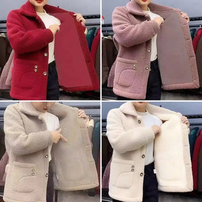 Manteau d'hiver en polaire à simple boutonnage avec poches latérales