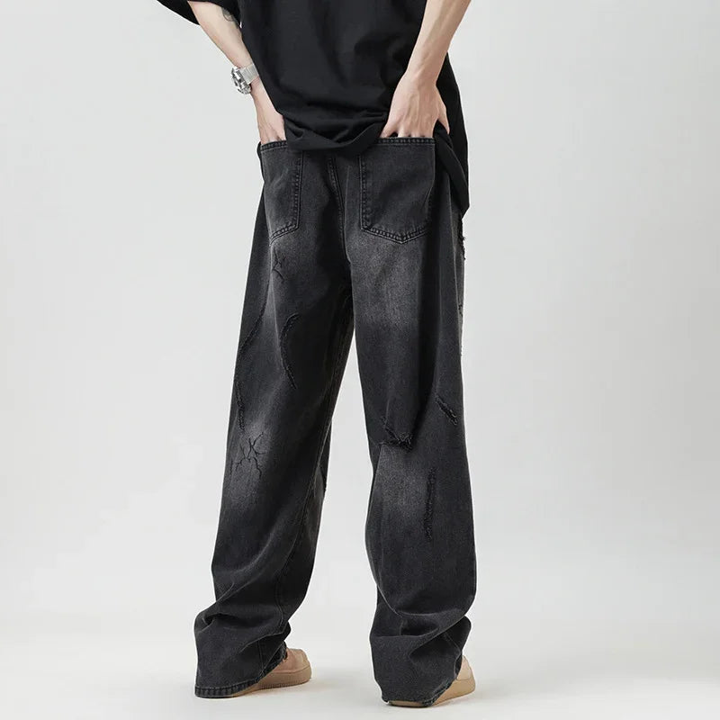 TFETTERS 2025 Summer New Ripped Jeans Men Vintage Mid Rise Straight Leg Designer Jeans Fashion Hip Hop Streetwear Men Clothing