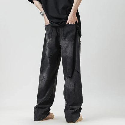 TFETTERS 2025 Summer New Ripped Jeans Men Vintage Mid Rise Straight Leg Designer Jeans Fashion Hip Hop Streetwear Men Clothing