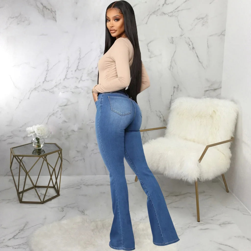 Jeans pantalon pour femmes, évasés et longs