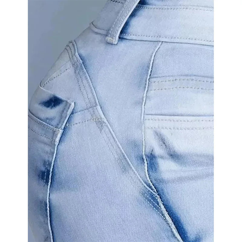 Pantalon évasé en denim pour femme, capri, taille haute