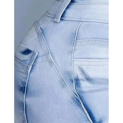 Pantalon évasé en denim pour femme, capri, taille haute