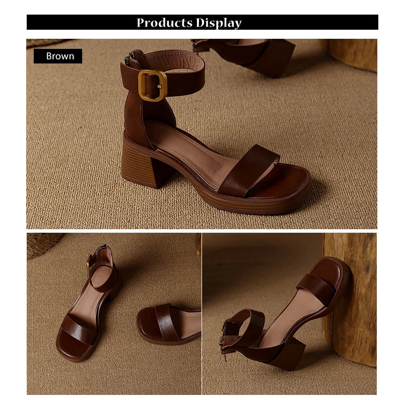 Sandales en cuir de vache véritable pour femmes