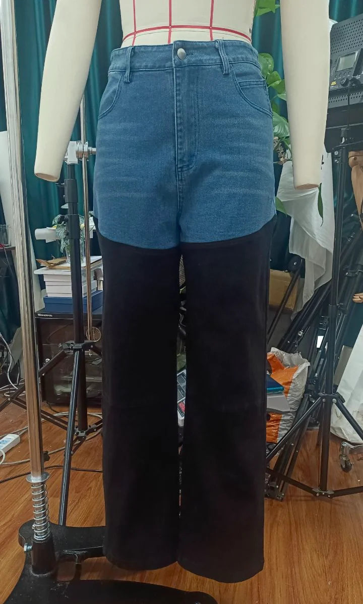 Mode Y2k Patchwork Jeans für Frauen Reißverschlüsse Knopftasche Highwaist Straight Denim Hosen 2025 Frühling Sommer Street Hose