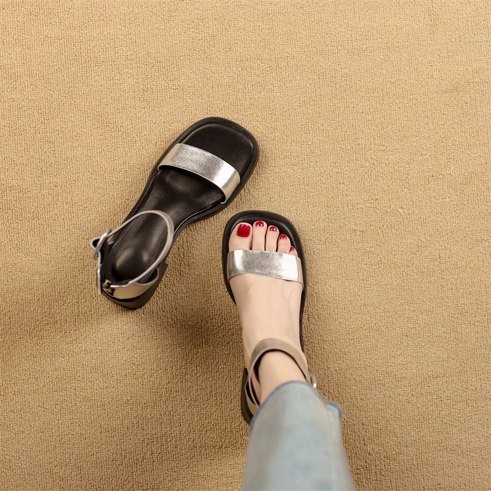 Sandales en cuir de vache véritable pour femmes