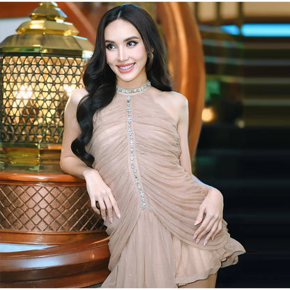 Sexy ärmelloses Minikleid mit Strasssteinen für Damen