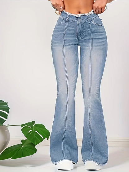 Jeans longs et écrasé pour femme évasé