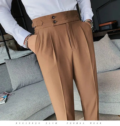 Pantalon de costume élégant et slim pour homme, de haute qualité