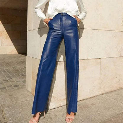Pantalon en cuir PU taille haute, élégant et uni, style urbain